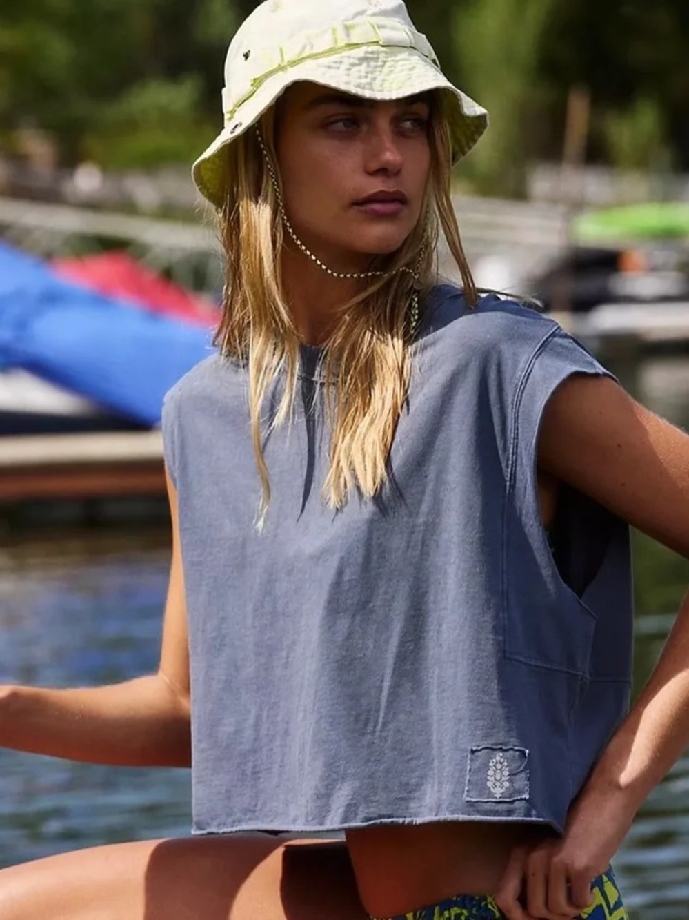 New Free People Movement Happy Trails Bucket Hat in Washed Lime